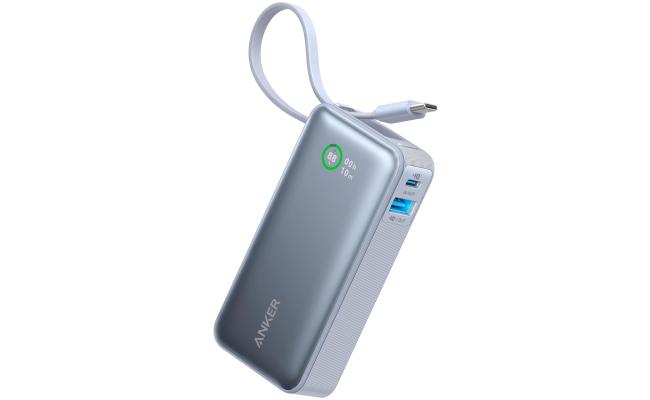 Anker Nano Power Bank, 10,000mAh Portable Charger with Built-In USB-C Cable, 30W Max Output, for iPhone 16/15 Series, MacBook, AirPods, and More - Ice Lake Blue